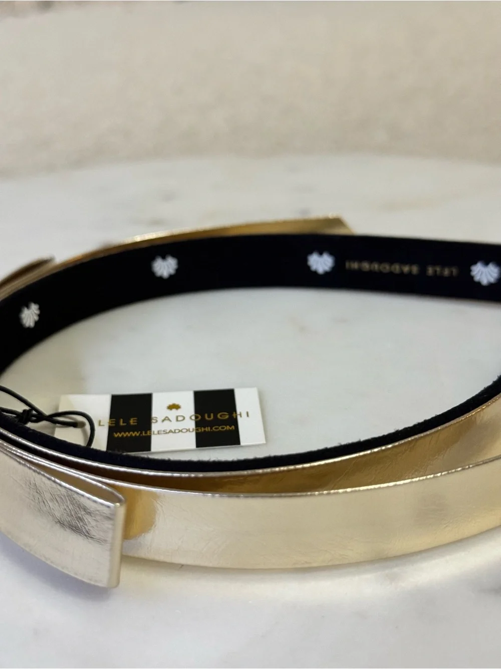 Lele Sadoughi Metallic Gold Slim Headband with Knot Accent NWT